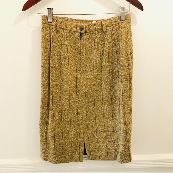 Vintage Mondi Tweed Wool Skirt Plaid 36 Tan brown - Picture 2 of 8